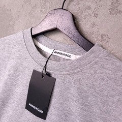 Annie hood Logo T-Shirt Womens S Oversized Grey Crew Neck 100% Cotton Tee