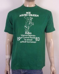 vintage 80s Me Mean Green T-Shirt 1983 Vietnam Veterans single stitch thin SZ L
