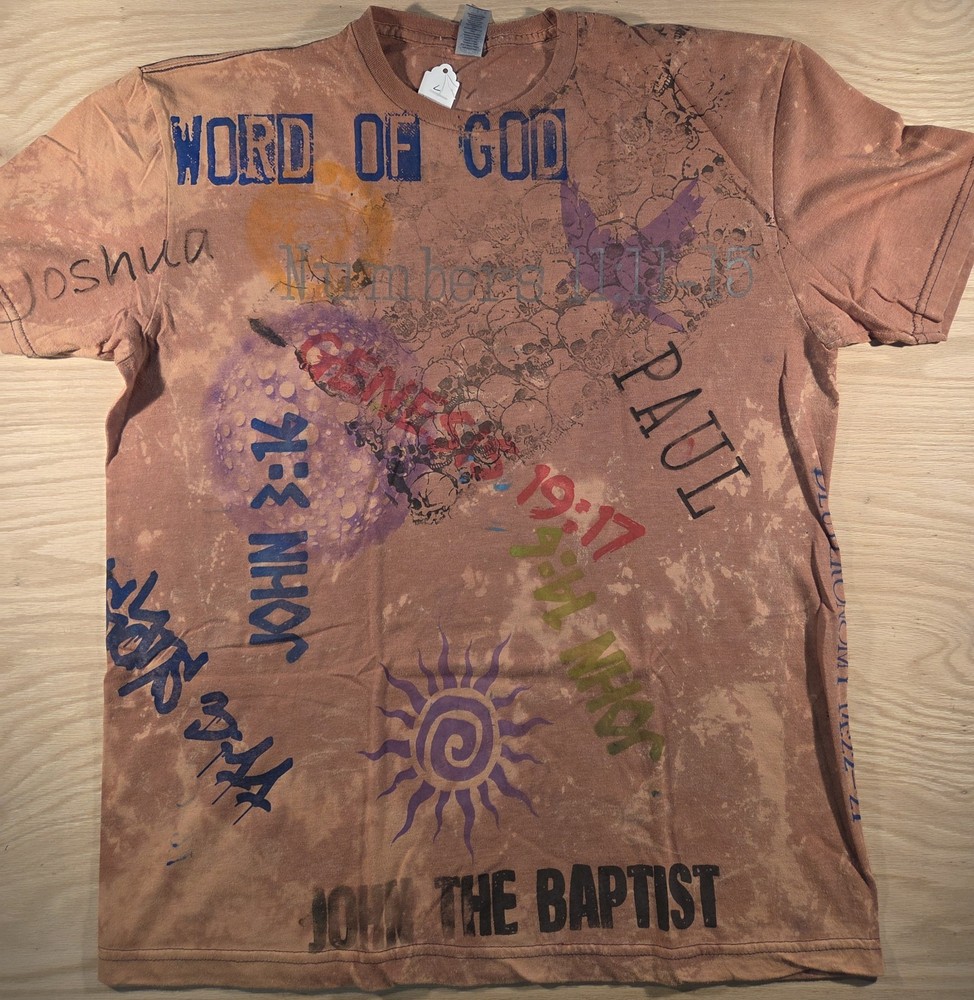Word of God Faith Christian Graphic Print Men’s T-Shirt Brown Short Sleeve L