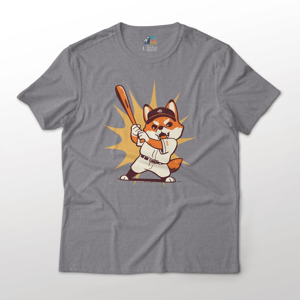 Shiba Inu Playing Baseball Cute Animal Sports Art Graphic T-Shirt
