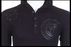 AMERICAN FIGHTER Black on Black AVERETT Long Sleeve Henley Hoodie T-shirt NWT