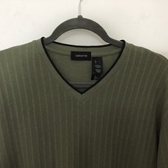 NWT Claiborne Green textured knit v-neck short sleeve top large Cotton Blend L