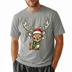 Cute Baby Reindeer T-Shirt Christmas Lights Santa Hat Kawaii Animal Holiday Gift