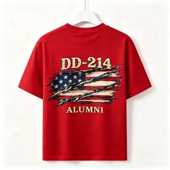 Two Sided DD-214 Alumni Vintage Graphic Tee American Flag Veteran Cotton T-Shirt