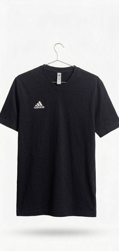 Adidas Mens V-Neck T-Shirt Black Embroidered Logo Size M Short Sleeve Indonesia