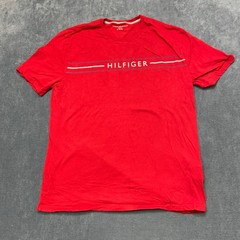 ​Tommy Hilfiger T Shirt Mens XL Red Spellout Logo Stretch Crew Neck Summer Tee