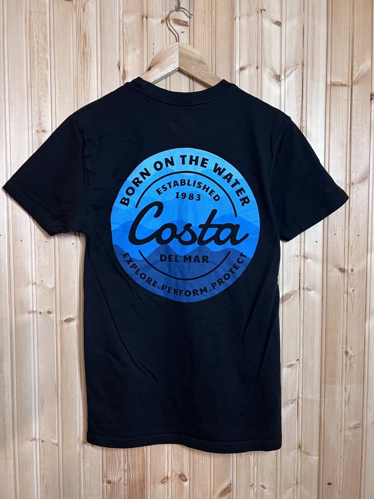 Costa Del Mar T Shirt Born On The Water Black double sided tee est 1983 sz Small