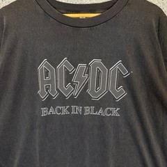 GU AC/DC Back in Black T-Shirt Mens 3XL Faded Black Cotton Boxy Rock Streetwear