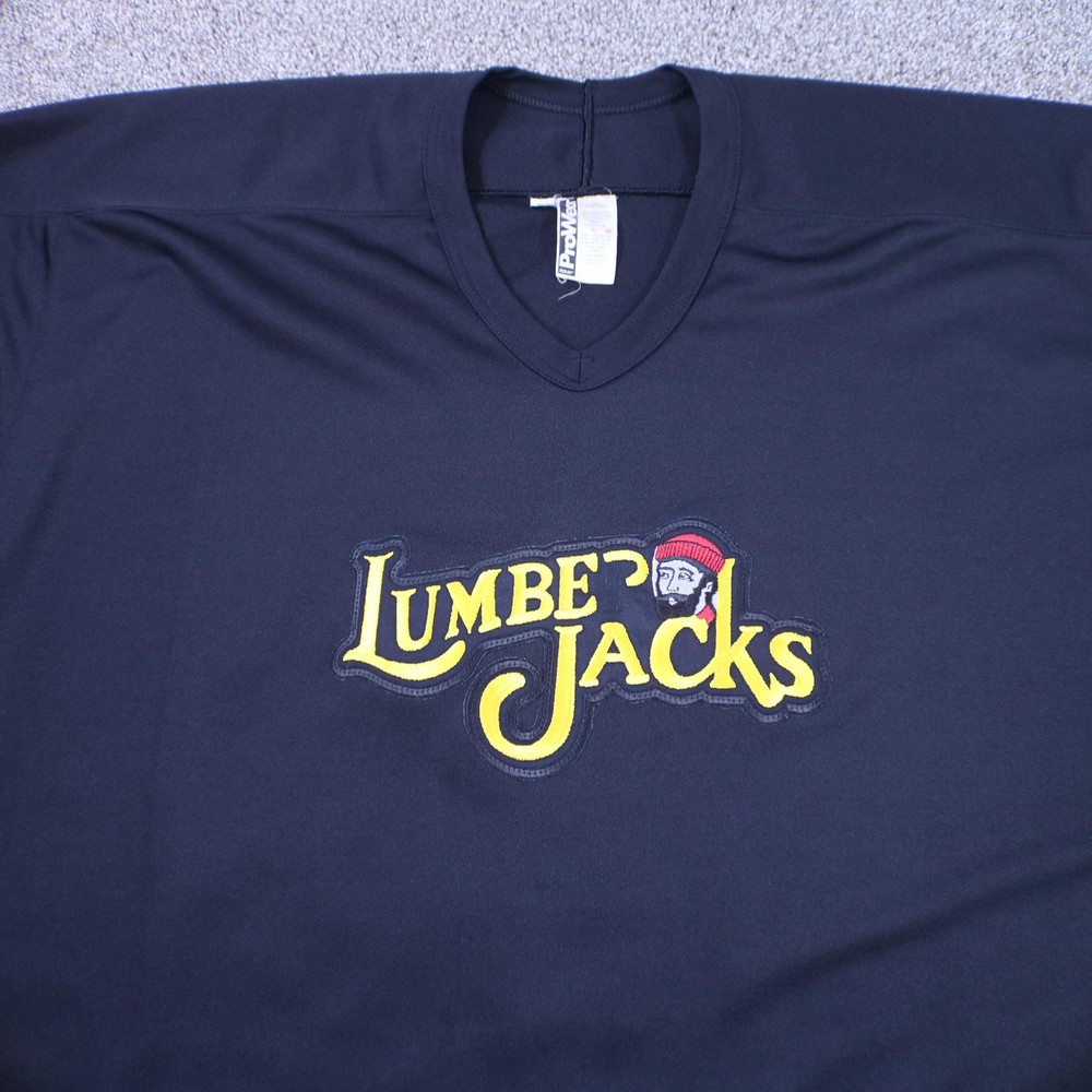 VTG Lumberjacks Hockey Jersey Mens Sz 56 Black Bauer ProWear Fight Strap 92-94
