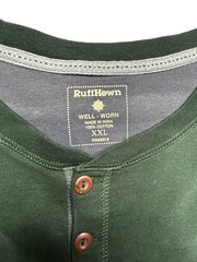 RuffHewn Well-Worn Men’s XXL Olive Green Long Sleeve Henley Shirt 100% Cotton