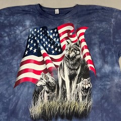 Pack of Wolves American Flag Mountain Tie-Dye T-shirt 3XL Blue