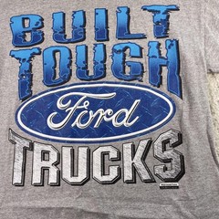 Vtg Ford Trucks Shirt Mens Large Gray Built Tough Graphic Checkered Flag Sports
