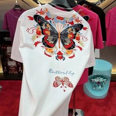 Luxury Butterfly Embroidery Cotton T-Shirt Heavy Texture Loose Fit Casual Tee