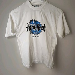Rare Hard Rock Bahrain T-Shirt on Rugby World Cup 99 Short L White Made in UAE