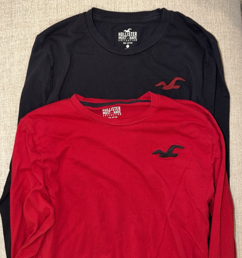 LOT OF 2 Hollister Long Sleeve Shirt Mens Small Crew Neck Must Have Collection