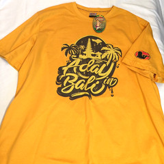 BALI INDONESIA T SHIRT MENS XXL 46×30 YELLOW COTTON SHORT SLEEVE TROPICAL KRISNA
