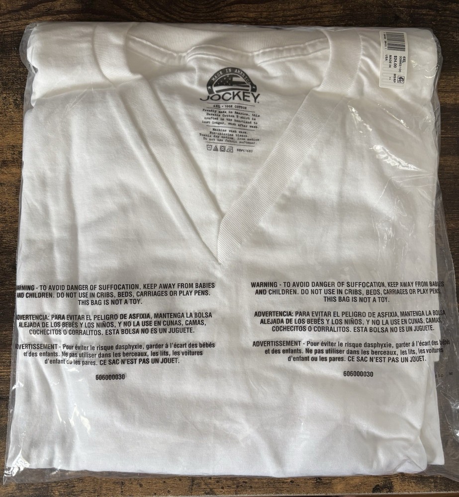 Big Man 6X Jockey Made In America V-Neck Undershirt 2 Pack 100% Cotton 9663/100