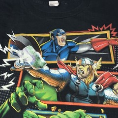 Vintage 20s Mad Engine Marvel Thor Hulk Spider-Man Captain A T-shirt Size Large