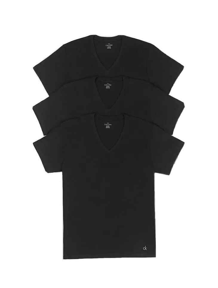 Calvin Klein Men’s 3 pack Cotton Stretch V-Neck T-Shirts Black Medium