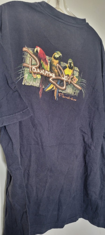 Panama Jack Adult’s Size 2XL Black Tropical Parrot Hawaiian Bird Beach T-shirt