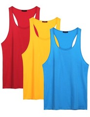 Men’s 3 Pack Cotton Performance Classic Tank Tops (Medium Blue/Red/Yellow)