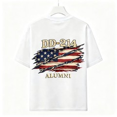 Two Sided DD-214 Alumni Vintage Graphic Tee American Flag Veteran Cotton T-Shirt
