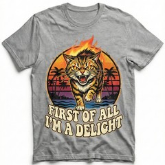 Angry Tiger Fire Eyes Tropical Beach Tee Retro Sunset Palm Trees T-Shirt