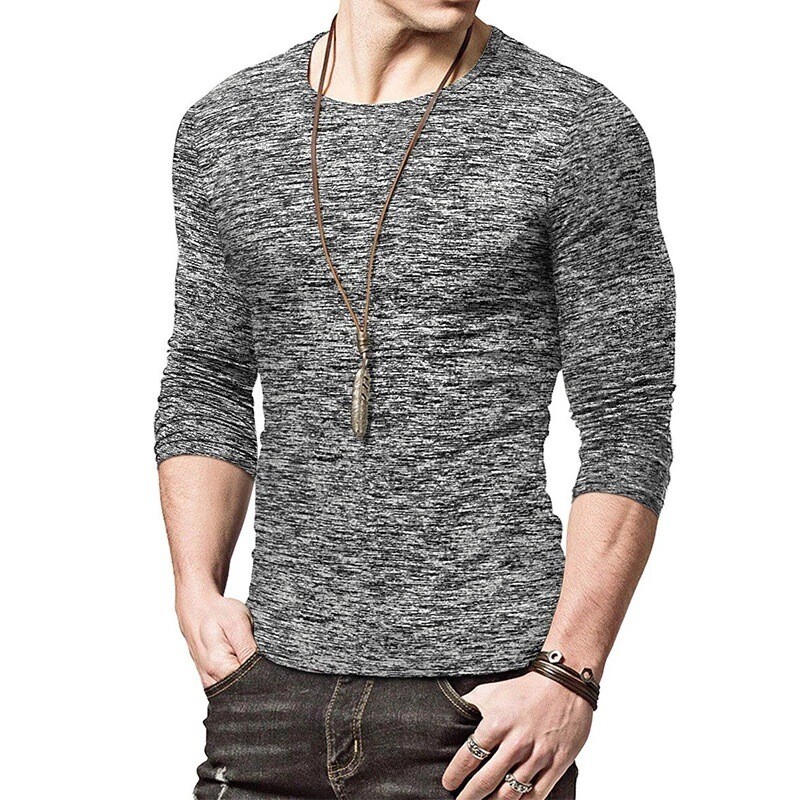 Zonbailon men’s T-shirt solid color slim-fit long sleeve autumn and winter