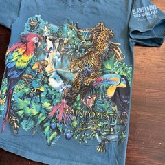 Vintage Rainforest AOP Nature T Shirt 90s Single Stitch Medium Teal/cyan Blue