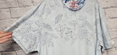 AMERICAN RAG XXL LIGHT BLUE TROPICAL FLORAL LEAF INSIDE OUT RAW EDGE SHIRT TEE