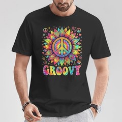 Vintage 70s Tie Dye T-Shirt Groovy Sunflower Peace Sign Hippie Festival Tee