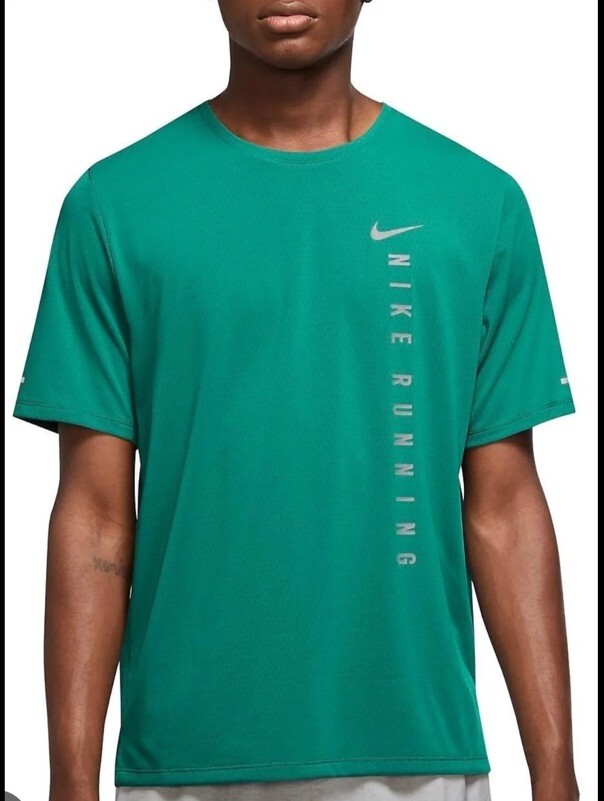 Men Sz L – Nike Dri-Fit Running Miler T-shirt Green Reflective DQ1838-370 New