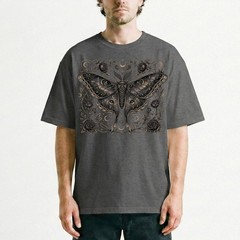 Dark Luna Moth Roses Zodiac Celestial T-Shirt Gothic Witchy Occult Night Sky Tee