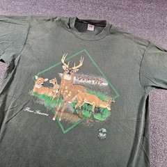Vintage Fruit Of The Loom Four Seasons Deer Graphic T-Shirt Green Size L 90s USA