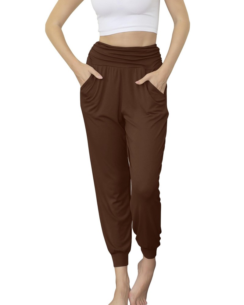 Women’s Brown Yoga Loose Fitness Jogging Drawstring Sweatpants with Pockets C…