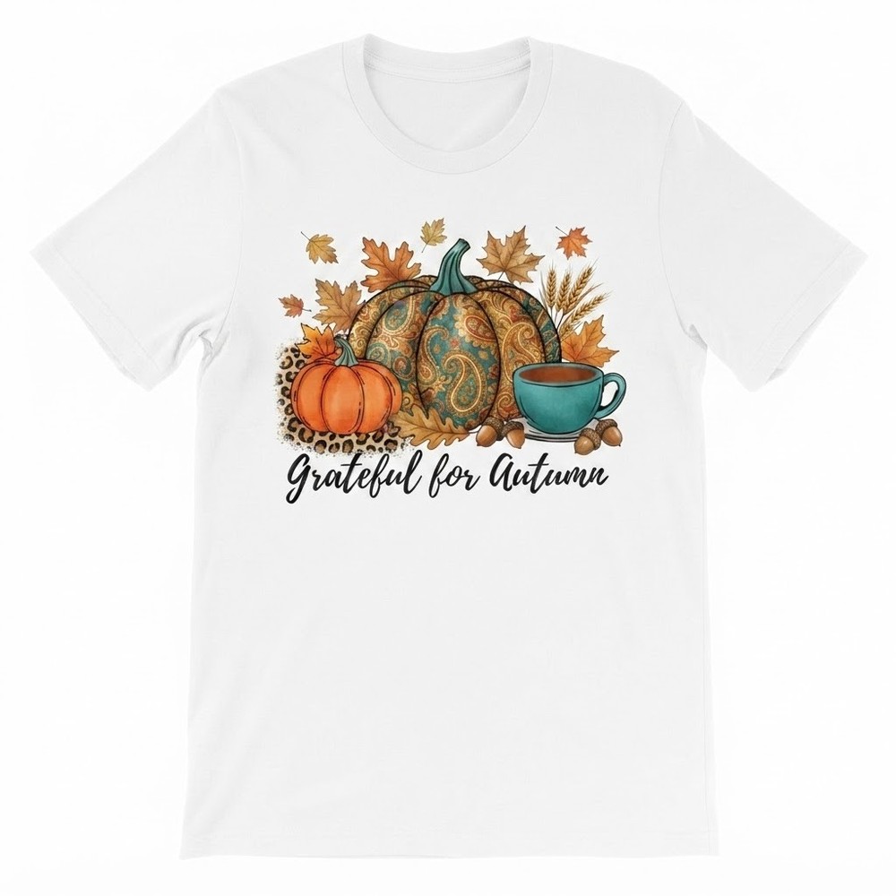 Grateful For Autumn Leaves Pumpkin Coffee Thanksgiving T-shirt