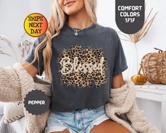 Leopard Blessed Comfort Tee Animal Print Faith Christian Gift