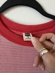 Vintage Hanes Waffle Knit Thermal Winter Red Contrast Large Layering Grunge