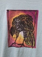 Unisex Teal Blue Artsy Art To Wear Crow Tee Shirt 100% Cotton Medium Birds Raven