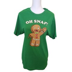 Holiday Time Oh Snap Gingerbread Man Graphic T-Shirt Christmas Tee Green