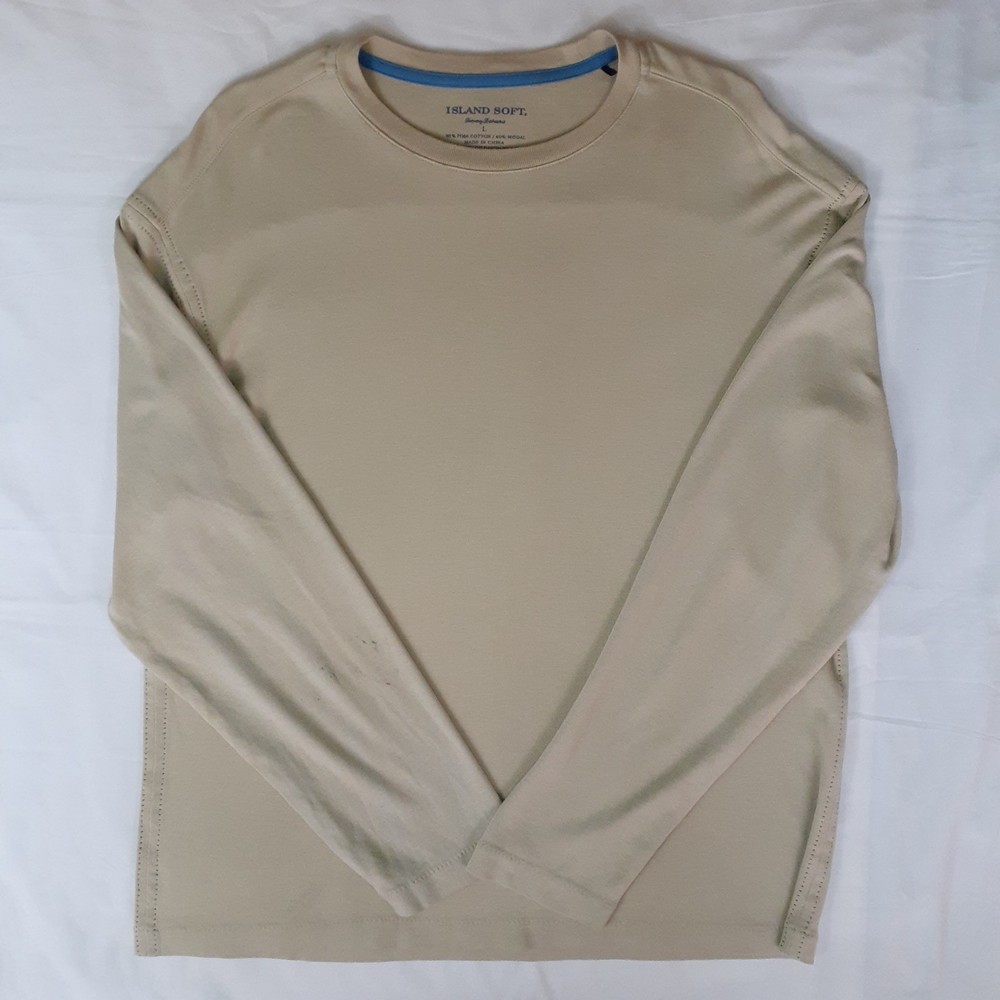 Tommy Bahama Island Soft Shirt Men L Tan Brown Long Sleeve Tee Pima Modal Casual