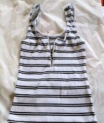 Aeropostale X-Small Black & White Striped Sexy Zip-Front Rib Bodycon Tank Top