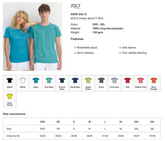 Recycled Polyester T-Shirt SOLS Unisex Breathable Wicking Short Sleeve Tee
