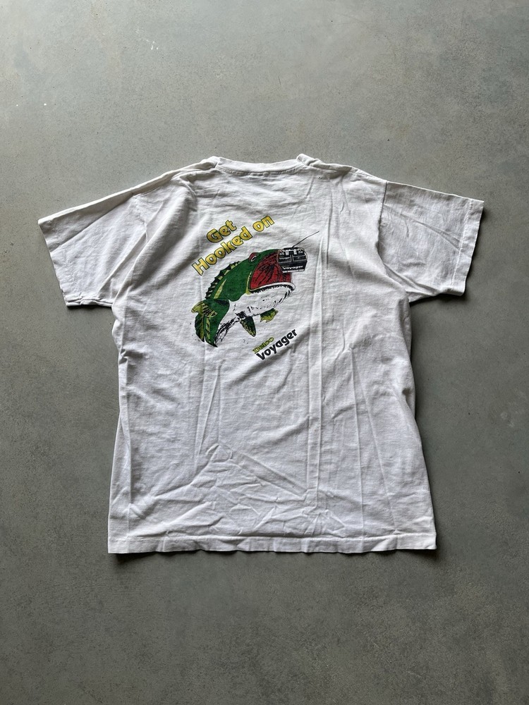 Vintage 90s Bass Fishing Art Graphic White Shirt Size XL Outdoor Water Nature