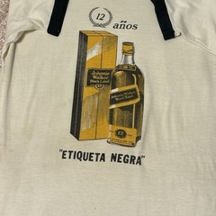 Vintage 80s Johnnie Walker Black Label ringer tee shirt size medium White