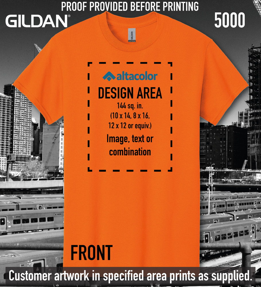 Custom Printed Gildan Heavy SAFETY ORANGE Tee Full-colour Front / Back / Both