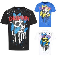 Victorious Men’s Dripping Rhinestone Skull Butterflies Graphic T-Shirt TS7489