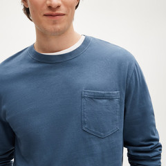 NEW J. CREW Men’s Navy Slim Long-Sleeve Vintage-Wash Cotton Pocket T-Shirt Sz L