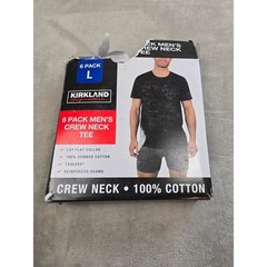 Kirkland Signature Crew Neck Tee Shirts Mens L Black 6 Pack 100% Cotton Tagless