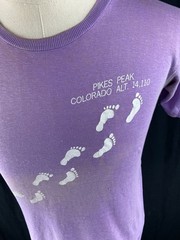 70s Vtg Paper Thin Colorado Tourist T-Shirt Tee Distressed Pikes Peak AOP Purple